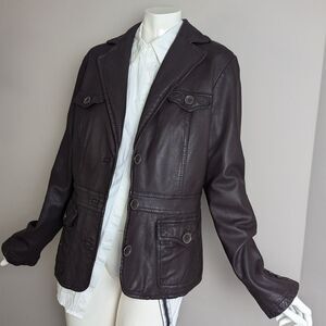 Vintage Esprit Lambskin Jacket, Military Style, Y2K Brown Leather, Size 10